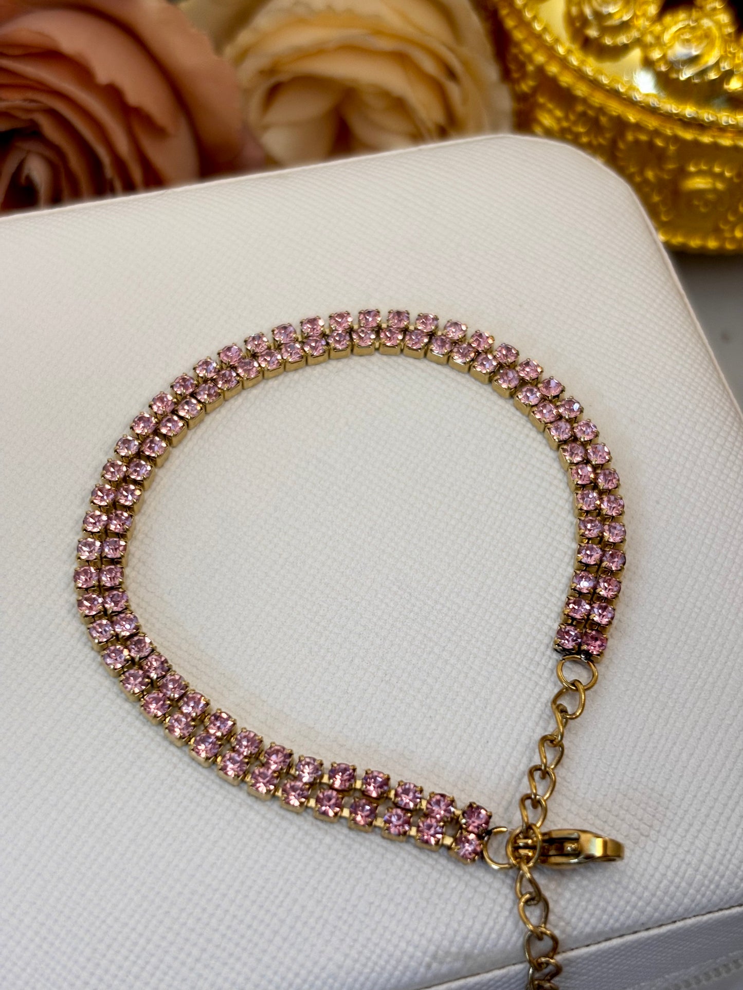 Double Row Pink Rhinestone Tennis Bracelet