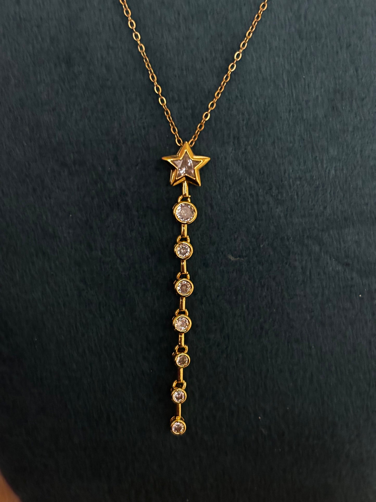Viral Golden Star Stone Vertical Drop Necklace