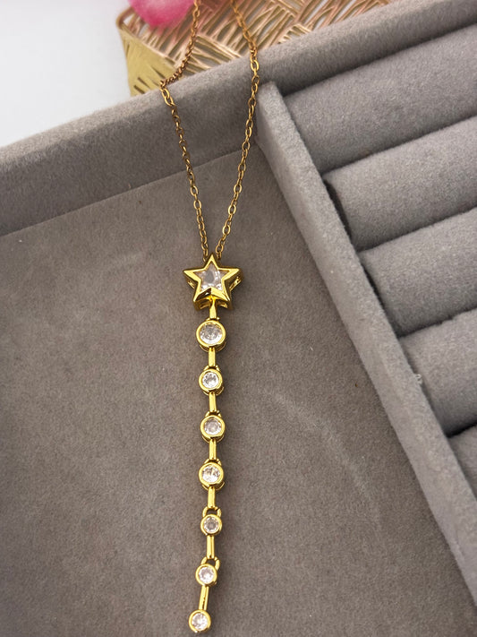 Viral Golden Star Stone Vertical Drop Necklace