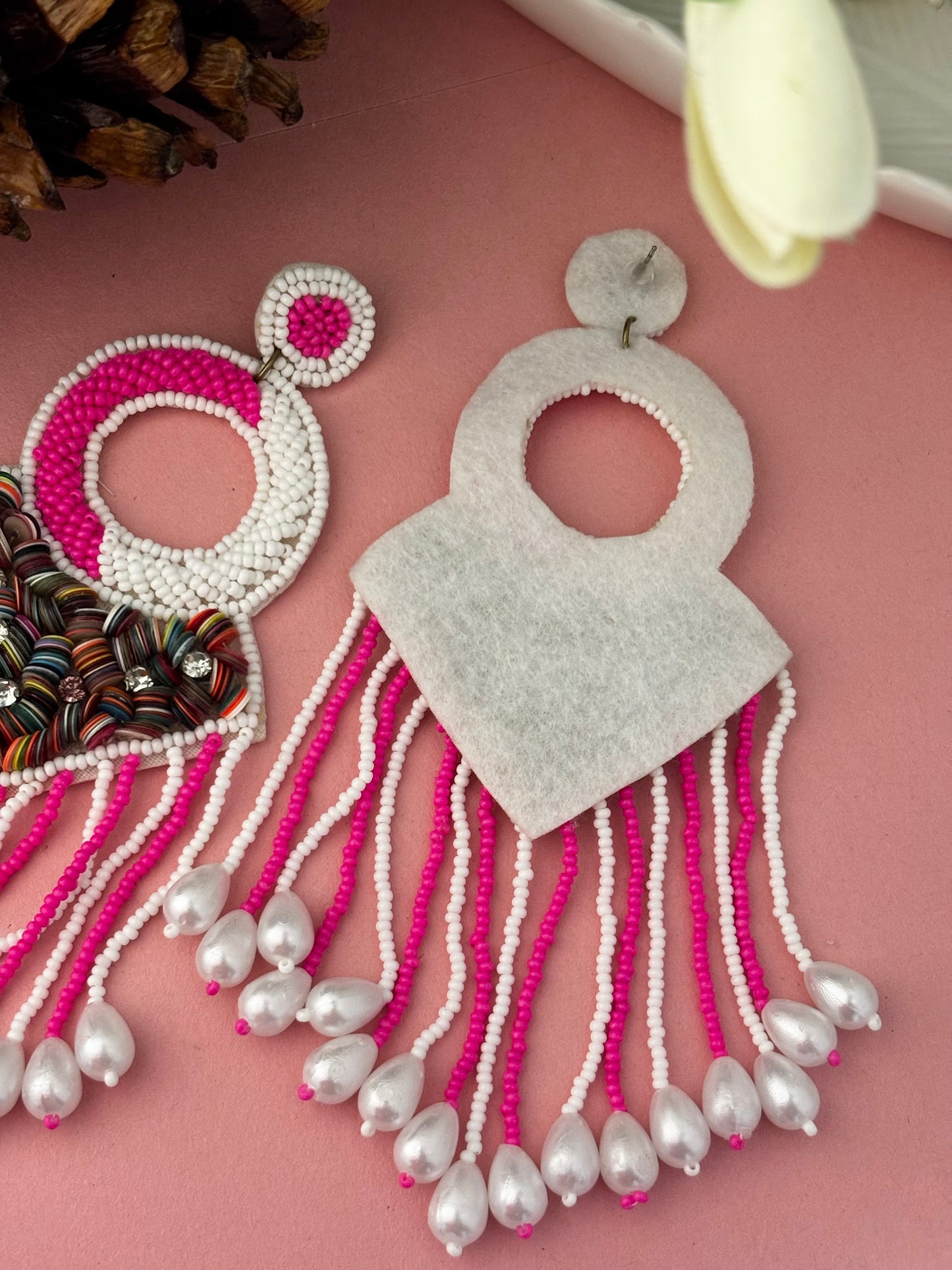 Suhana Hot Pink Pearl Fringe Earrings
