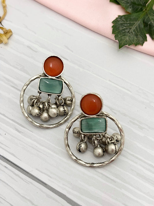 Manjiri Earrings (Sea Green & Brick)