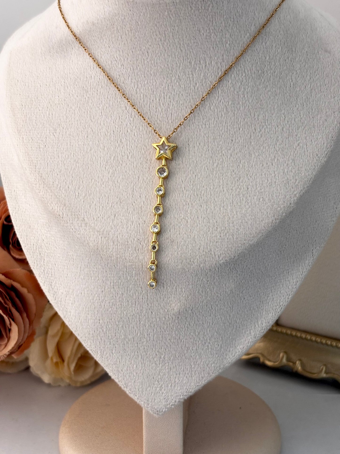 Viral Golden Star Stone Vertical Drop Necklace