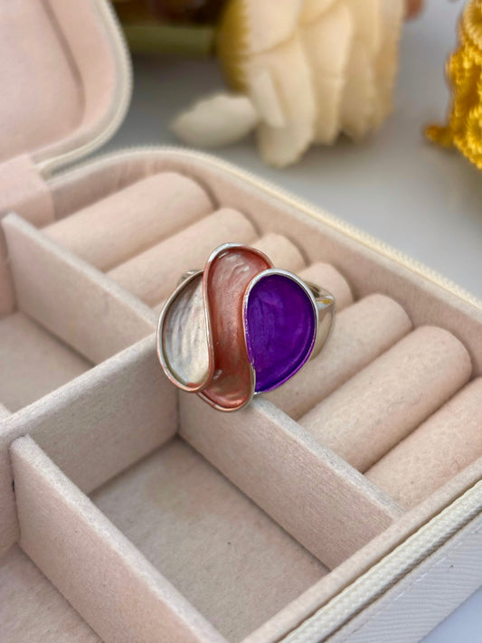 Sculptural Enamel Cocktail Statement Ring | Adjustable Silver Base