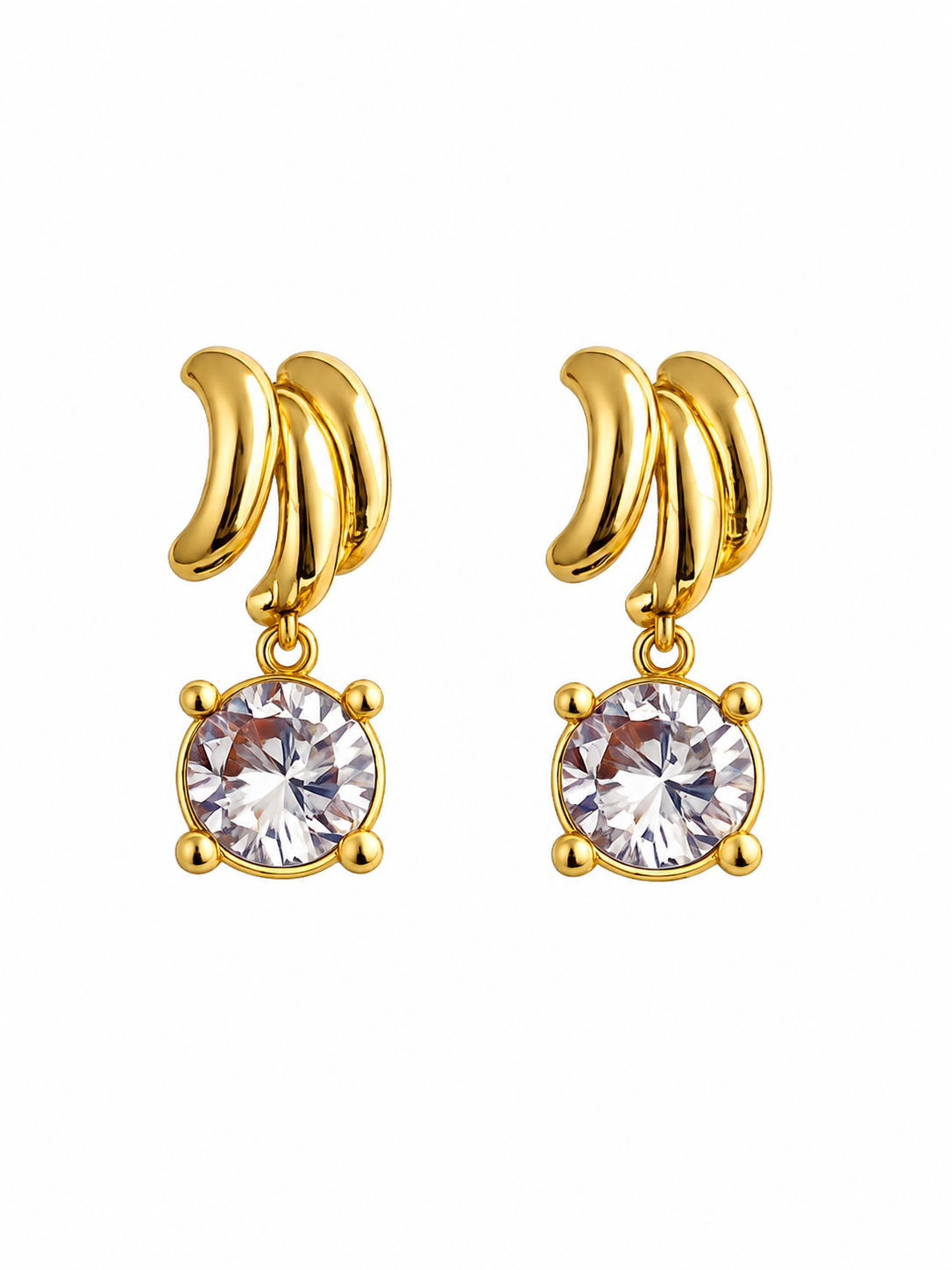 Triona Earrings | Triple Curve CZ Drops