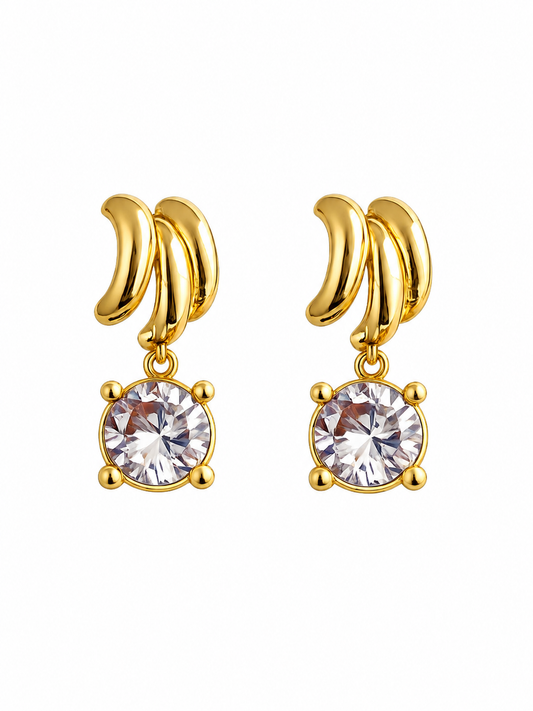 Triona Earrings | Triple Curve CZ Drops