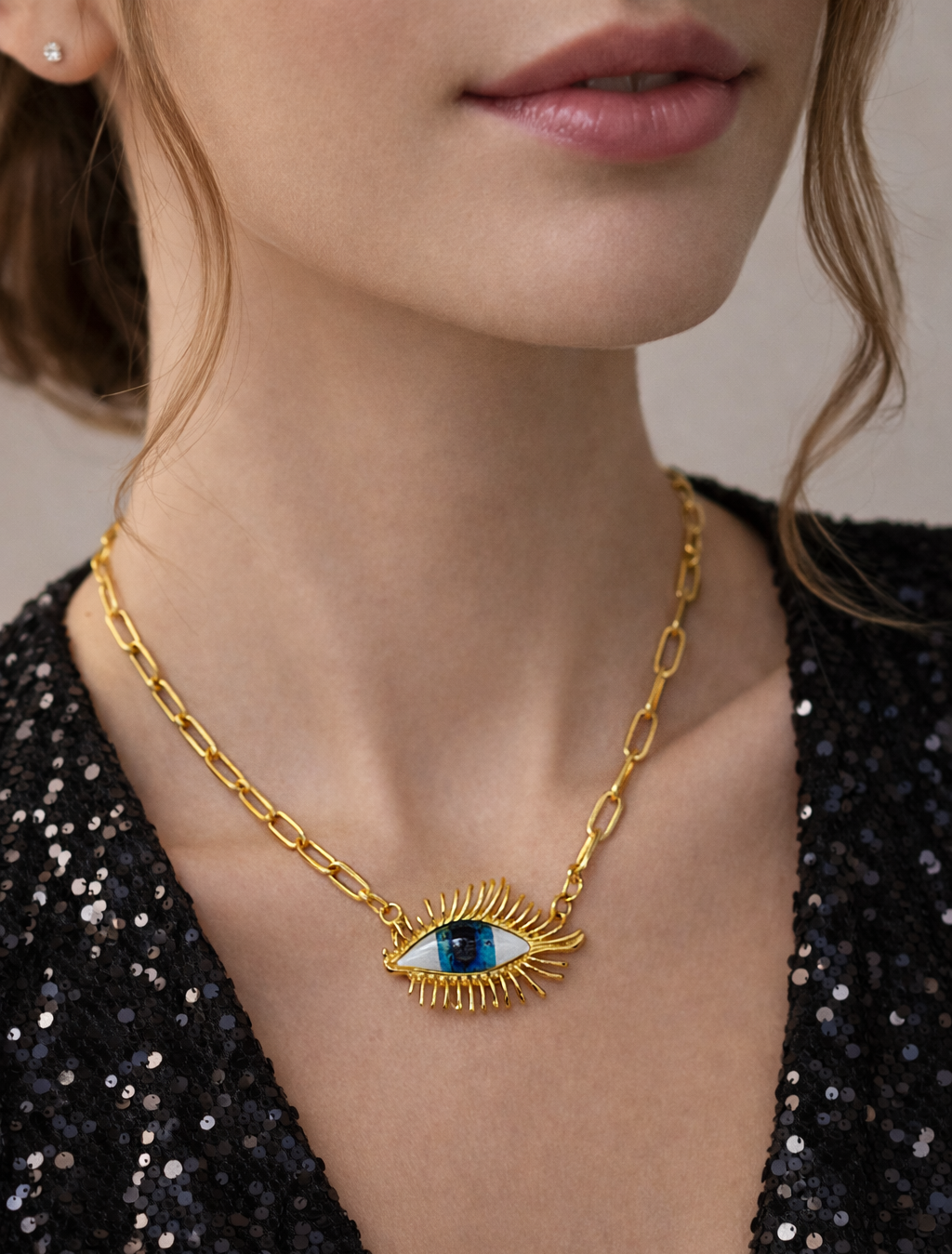 18kt Gold Plated Bold Evil Eye Statement Necklace | Non Tarnish