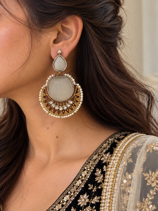 Noorjahan Chandbali | Ethnic & Festve Earring (Classic Ivory)
