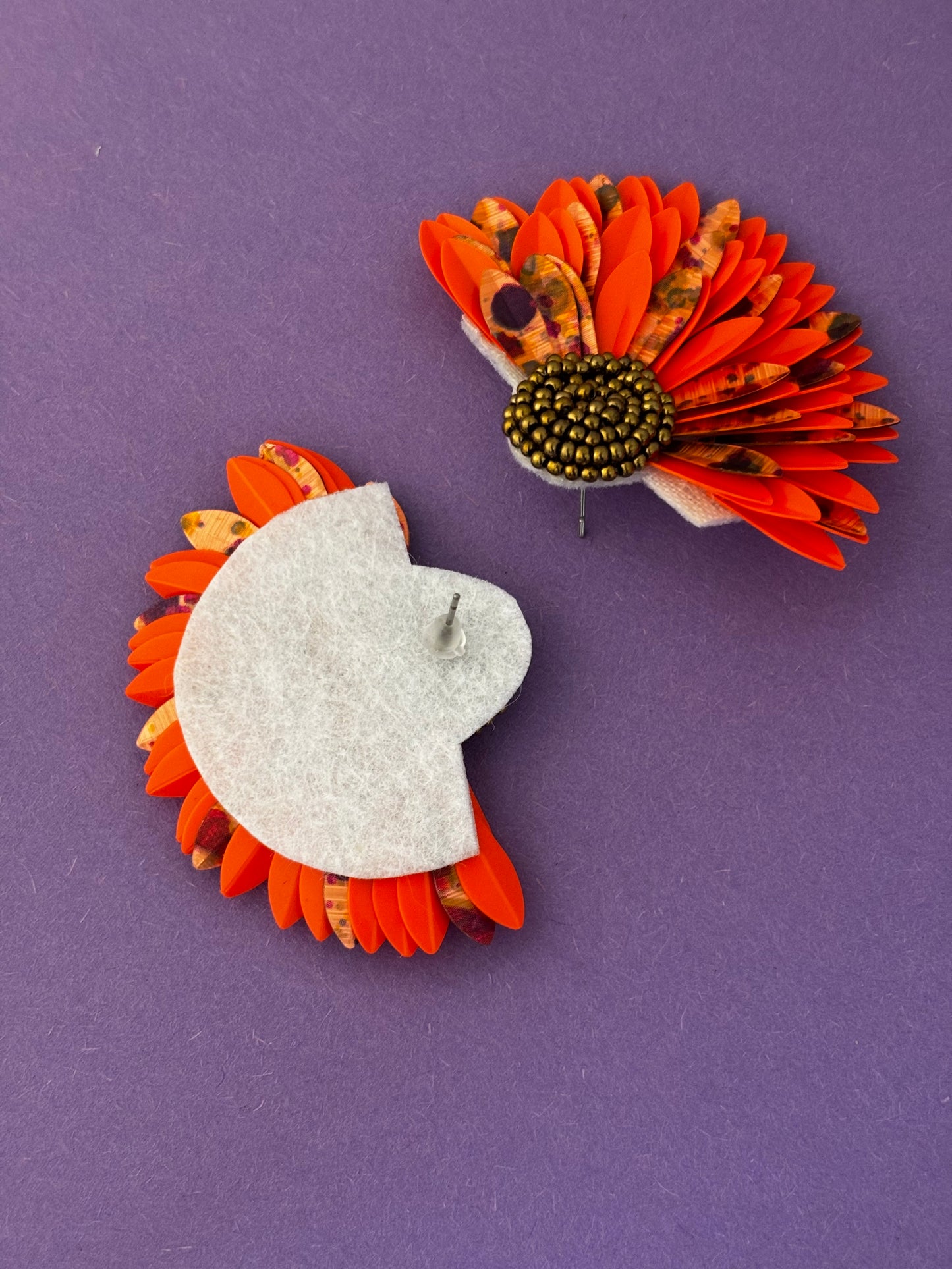 Bold Orange Floral Handmade Earrings
