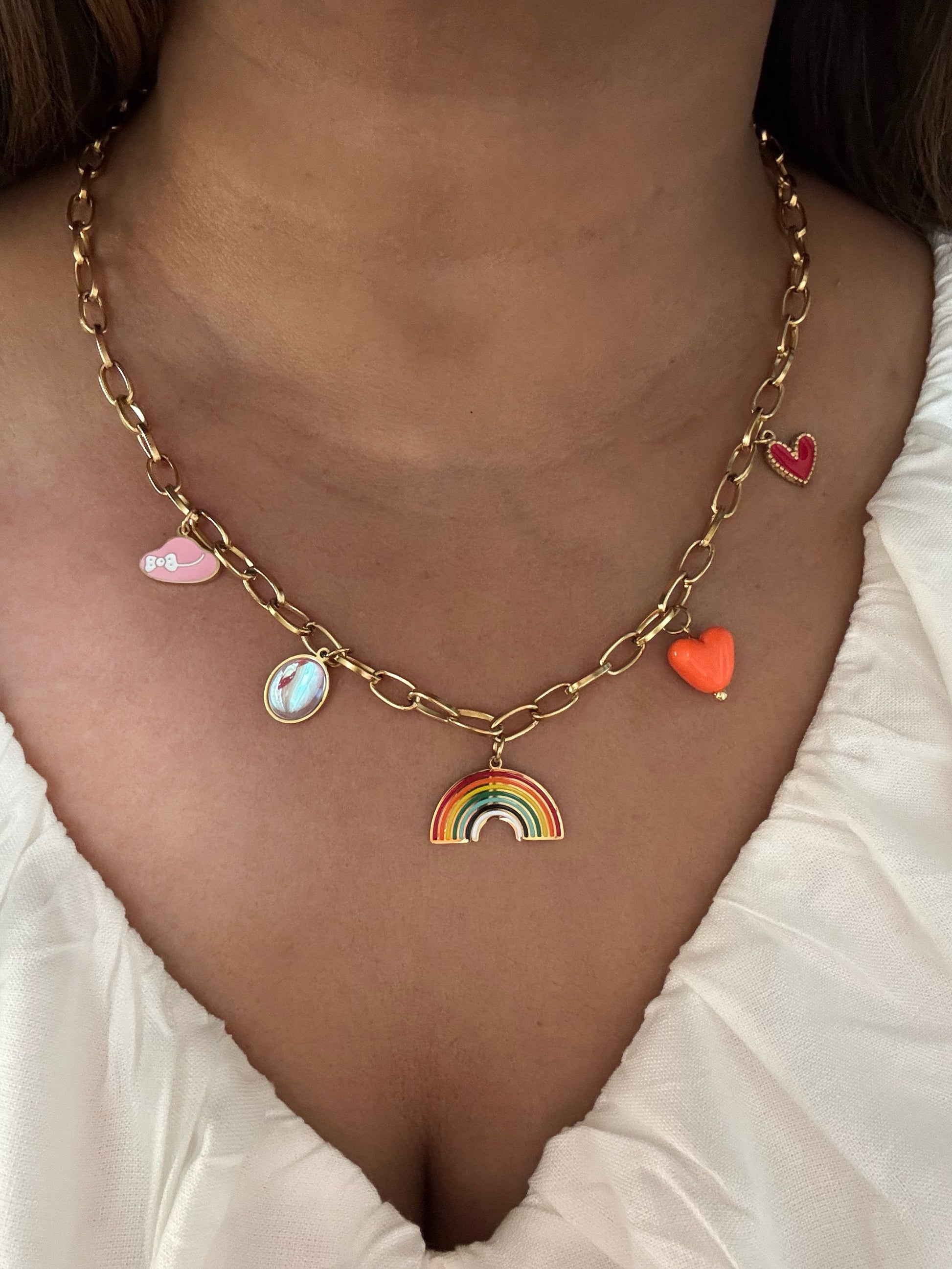Necklace with rainbow and heart charms - Best quality at affordable prices.