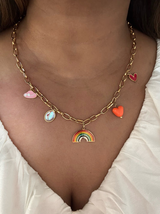 Necklace with rainbow and heart charms - Best quality at affordable prices.