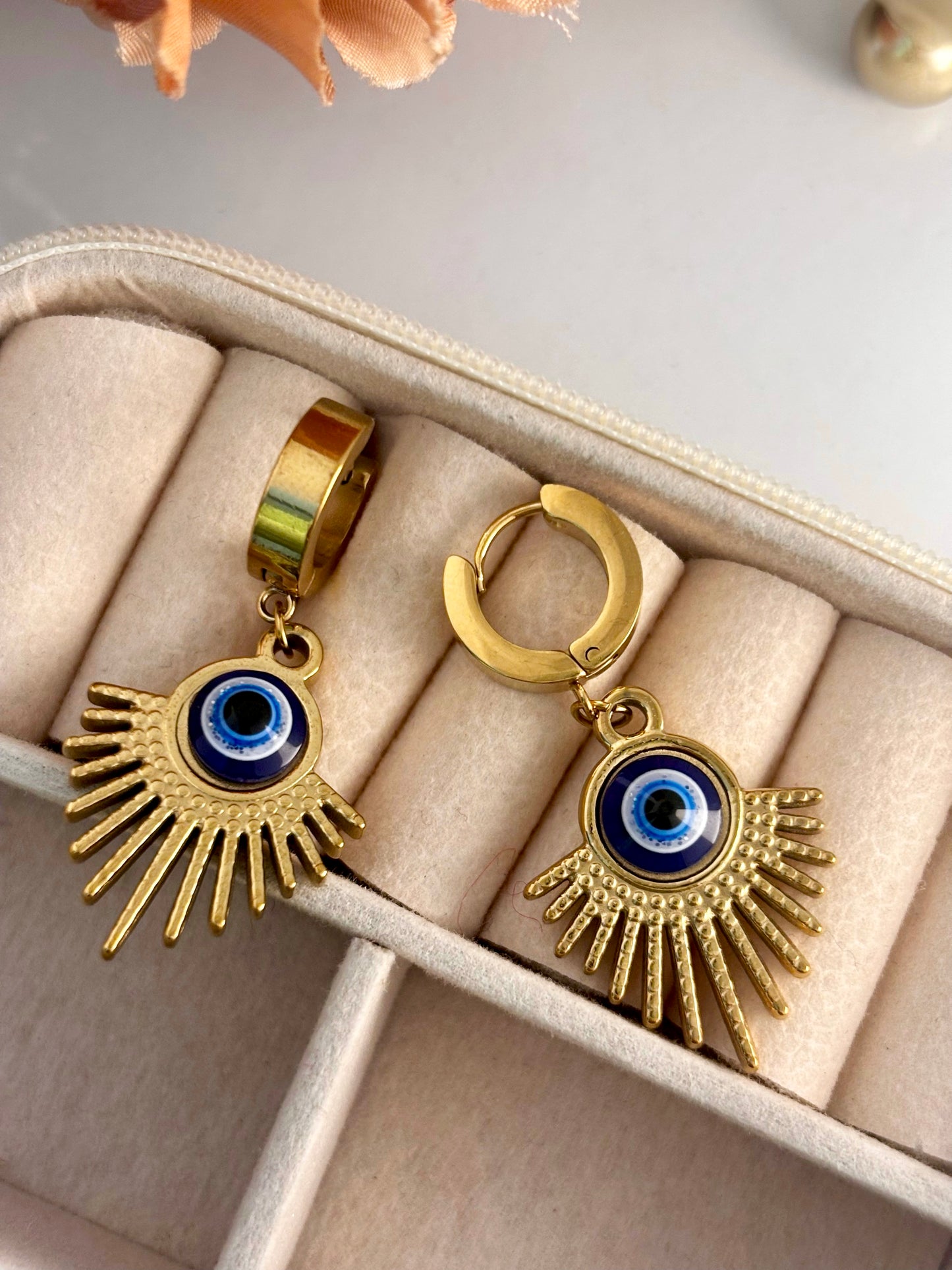 Evil Eye Drama Huggie Hoops  | Anti Tarnish Gold Plated