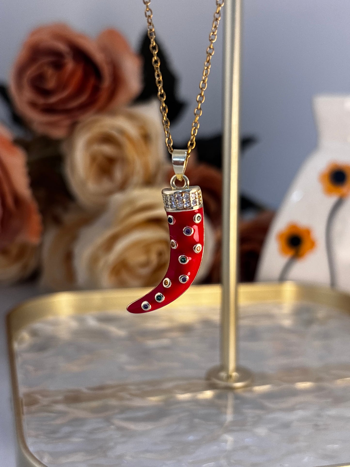 Chilli Chacha ~ Enamel Zircon Necklace | 18kt Gold Plated Non Tarnish