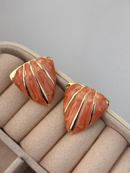 Coral Enamel Stud Earrings | Anti Tarnish Gold Plated