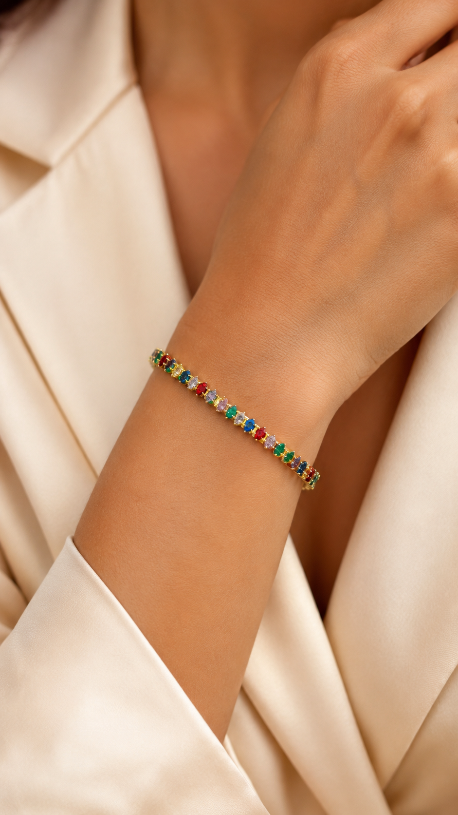 Multicolor Crystal Tennis Gold Tone Bracelet | Marquise Cut
