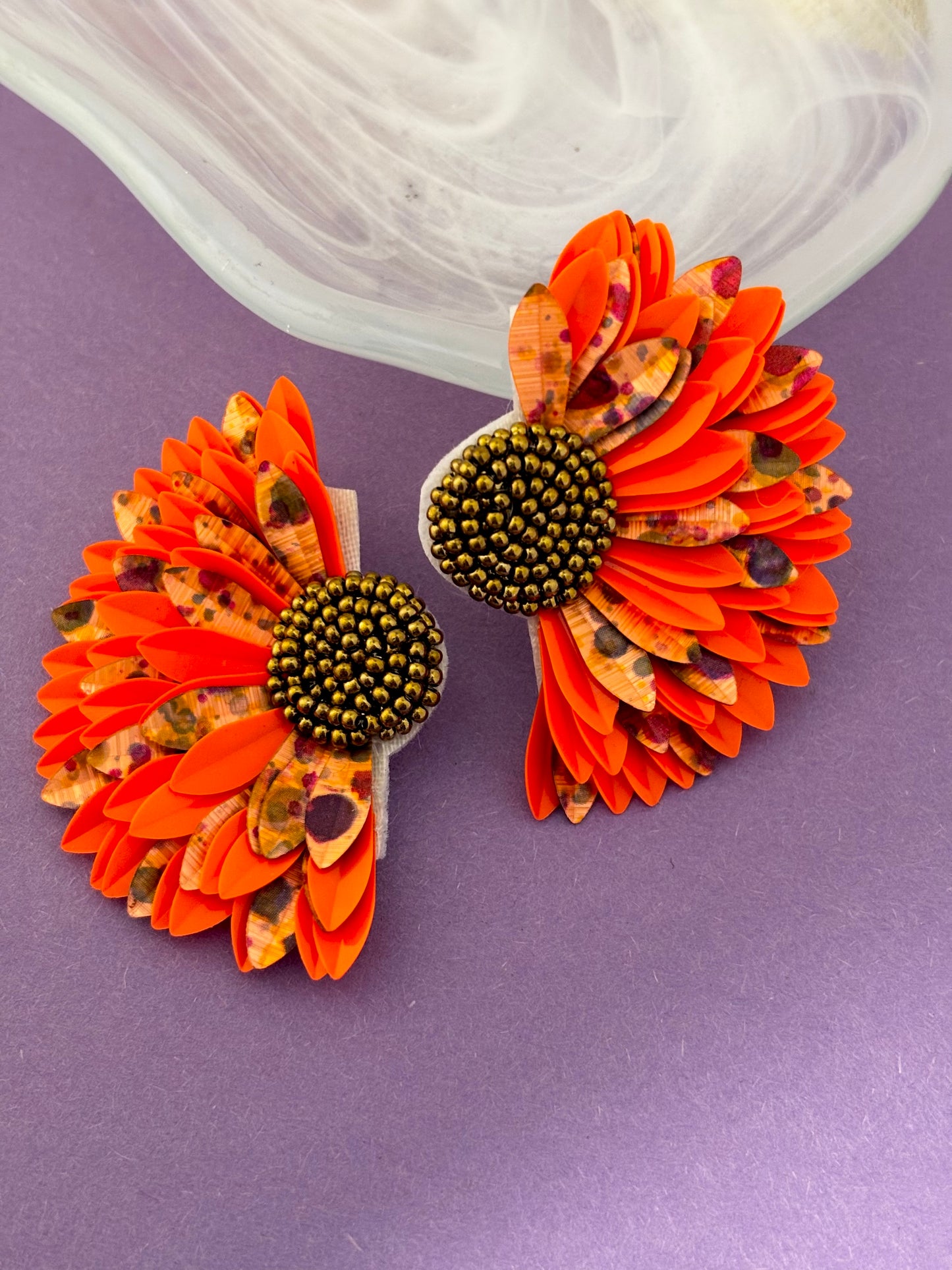 Bold Orange Floral Handmade Earrings