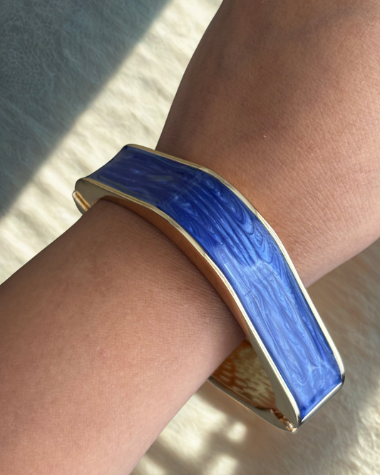 Blue Marbled Enamel Gold Cuff Bracelet