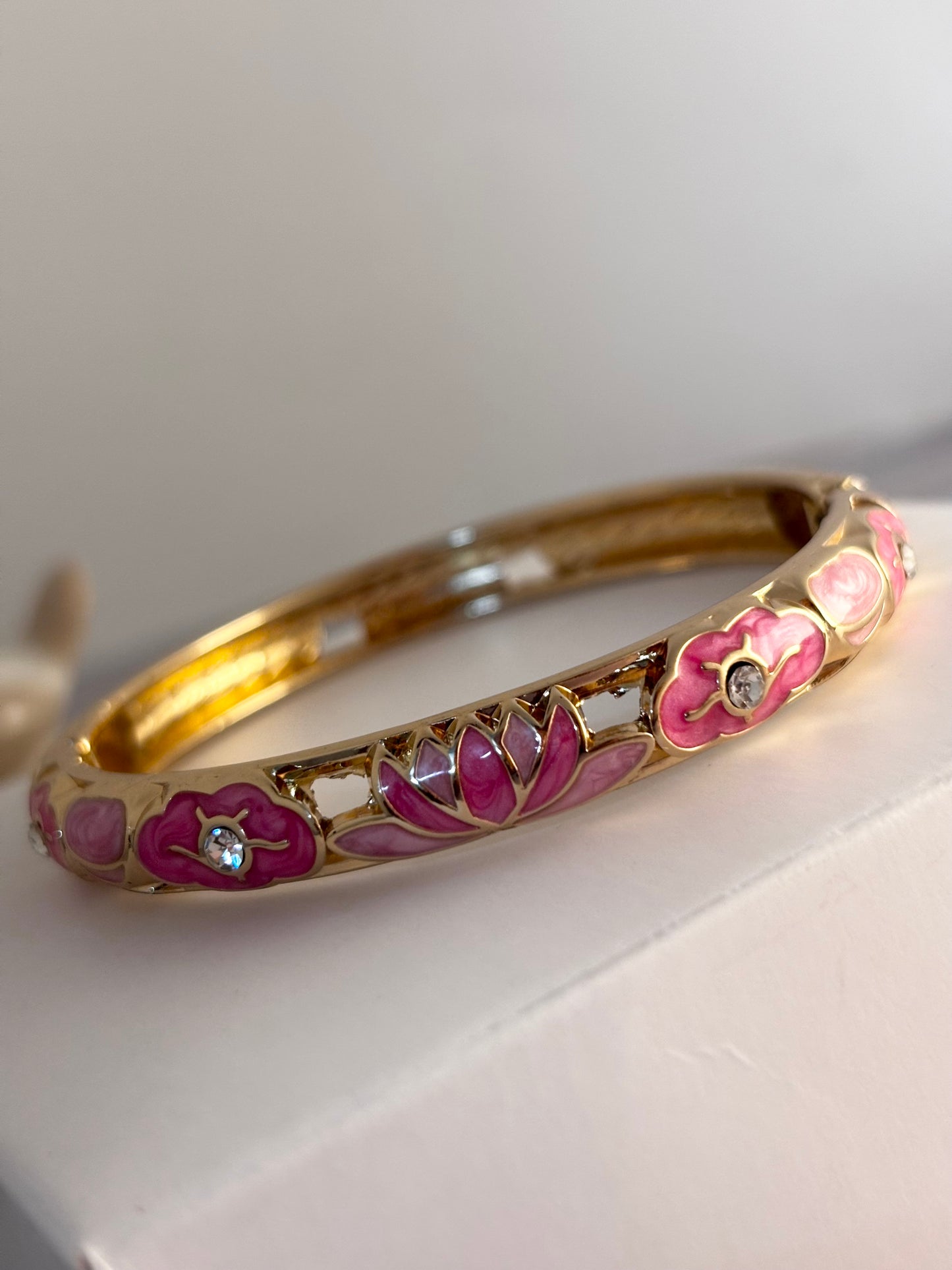 Pink Flower Meenakari Kada Bracelet