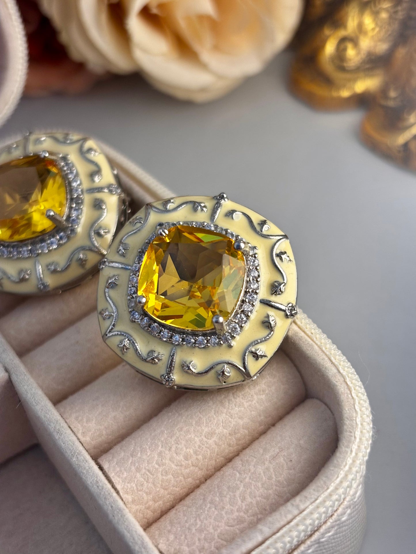 Yellow Sapphire AD Studs | Wedding & Party Wear