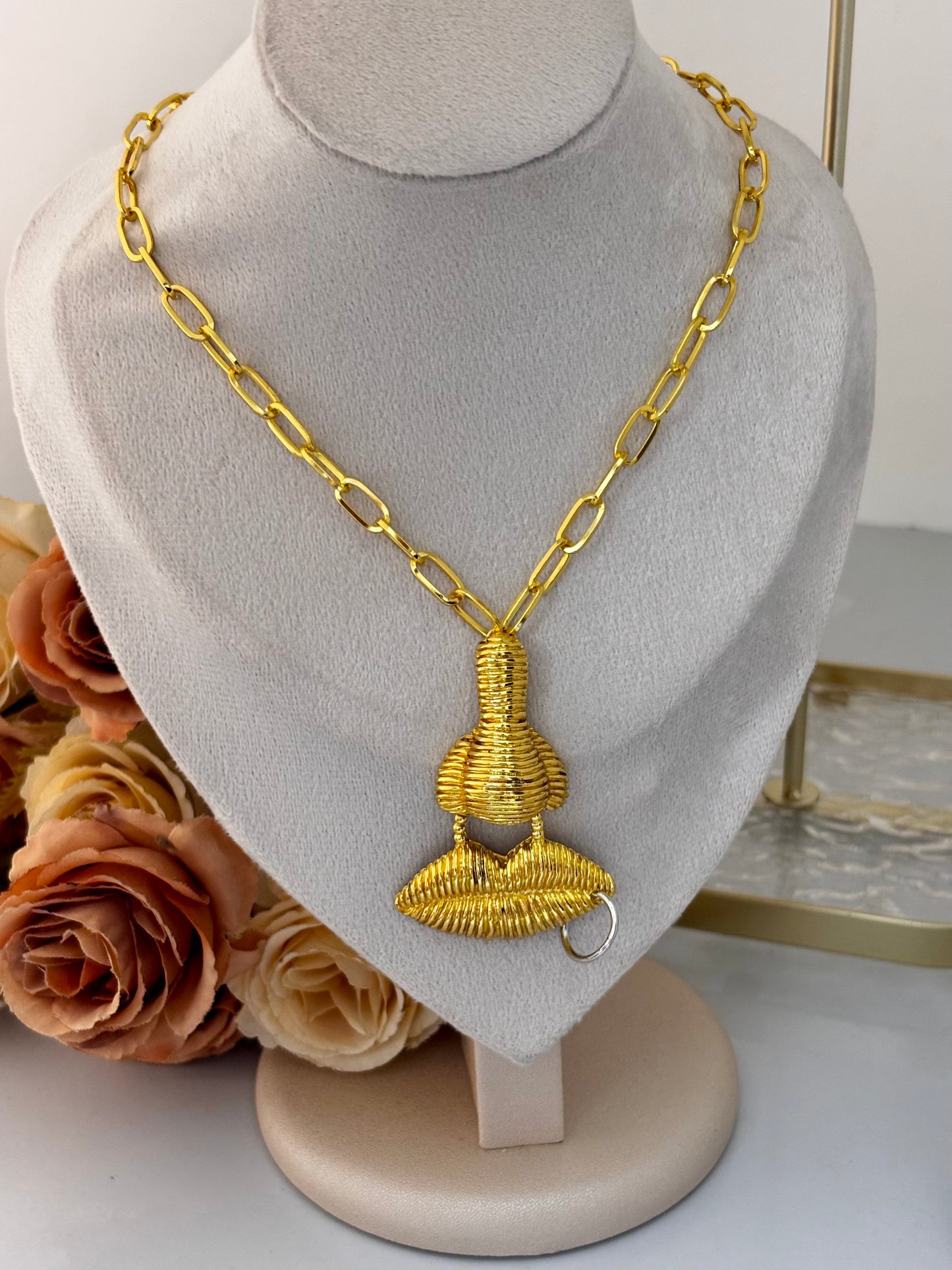 Gold Abstract Face Pendant Necklace | Gold Plated Non Tarnish