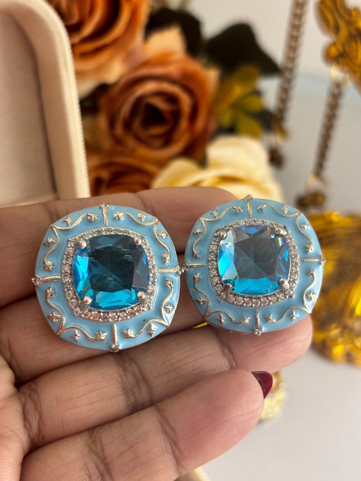 Topaz Blue AD Studs | Wedding & Party Wear