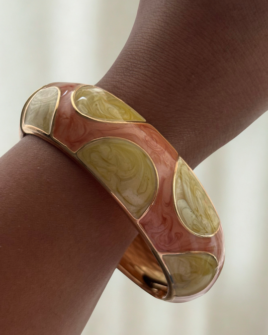 Sunset Swirl | Chunky Peach and Yellow Marbled Enamel Gold Cuff Bracelet