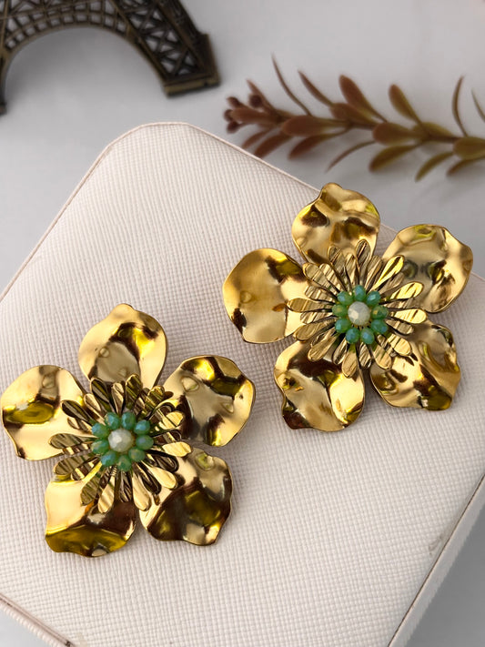 Chunky Statement Floral Earrings for Women | Anti-Tarnish Gold Plated Flower Earrings