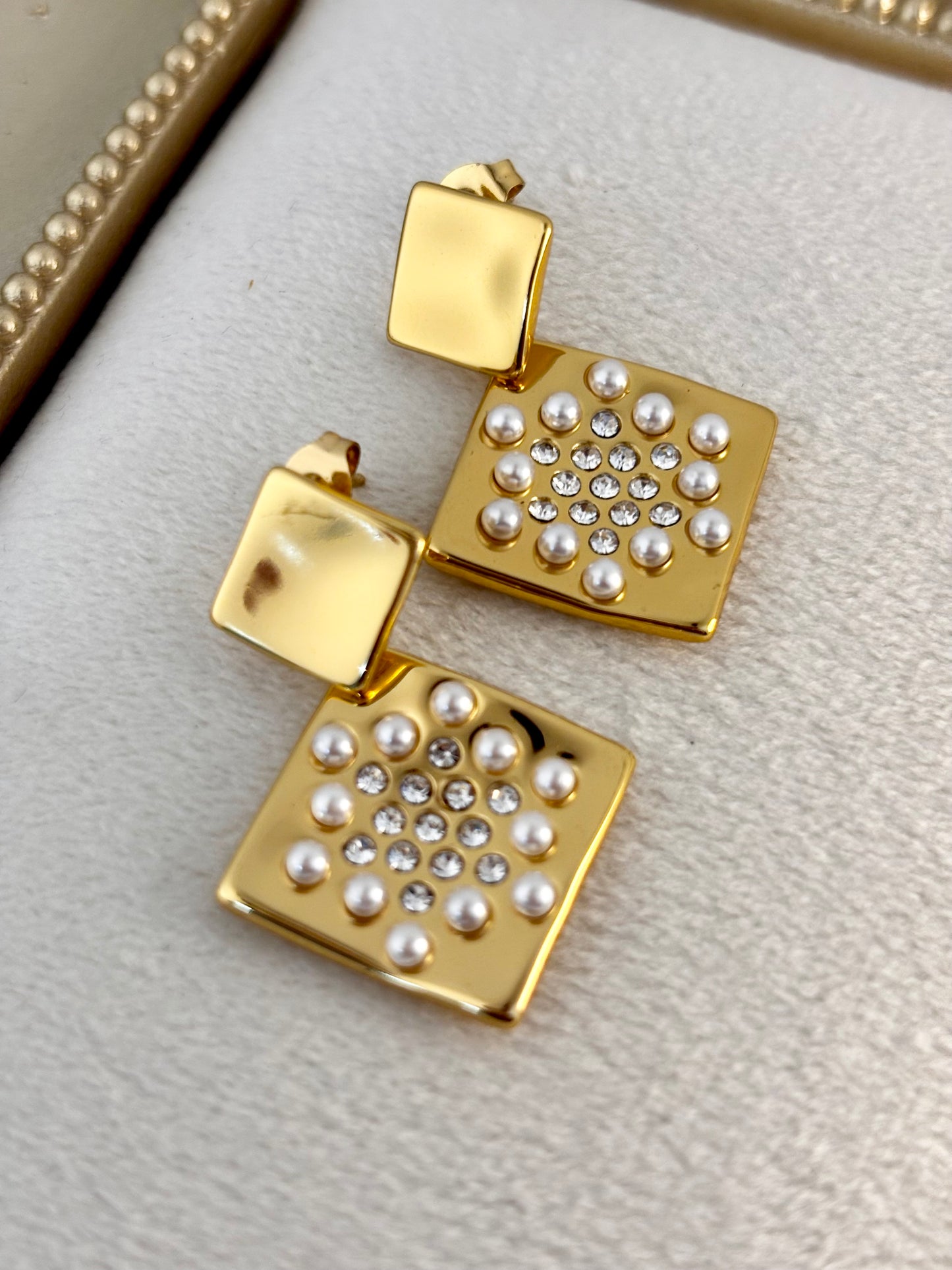 Pearl Mosaic Zircon Drops  | Non Tarnish 18k Gold Plated