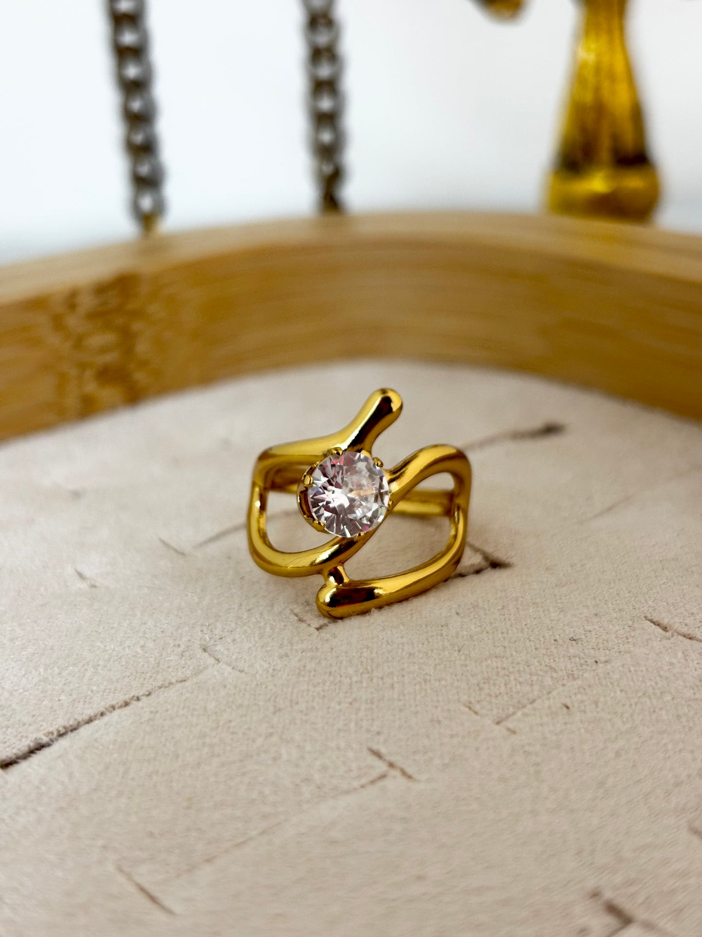 Minimal Gold Zircon Solitaire Ring | Anti Tarnish