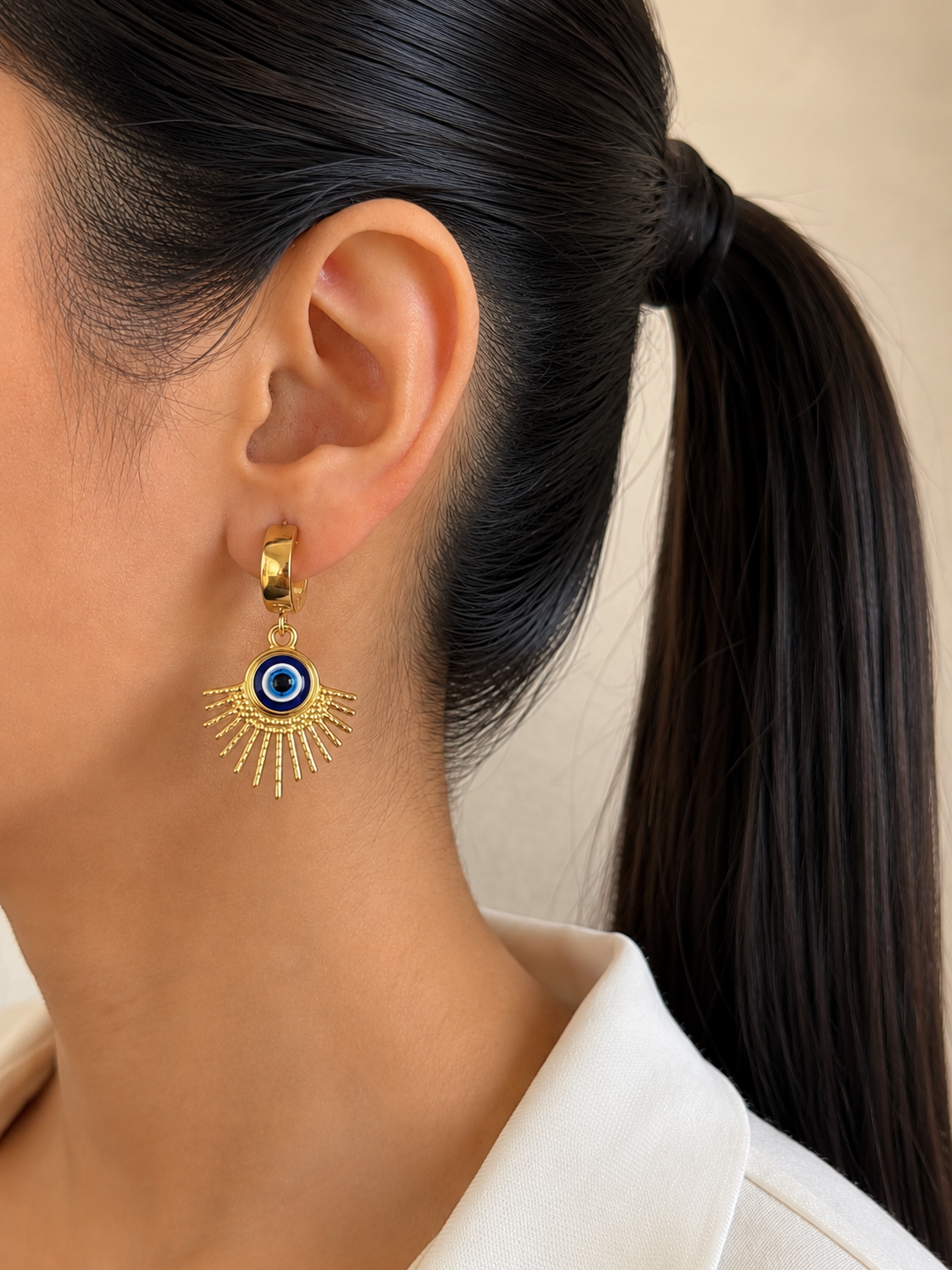 Evil Eye Drama Huggie Hoops  | Anti Tarnish Gold Plated
