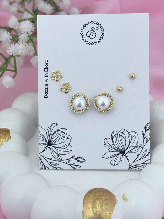 Delicate Pearl Bloom Earring Set
