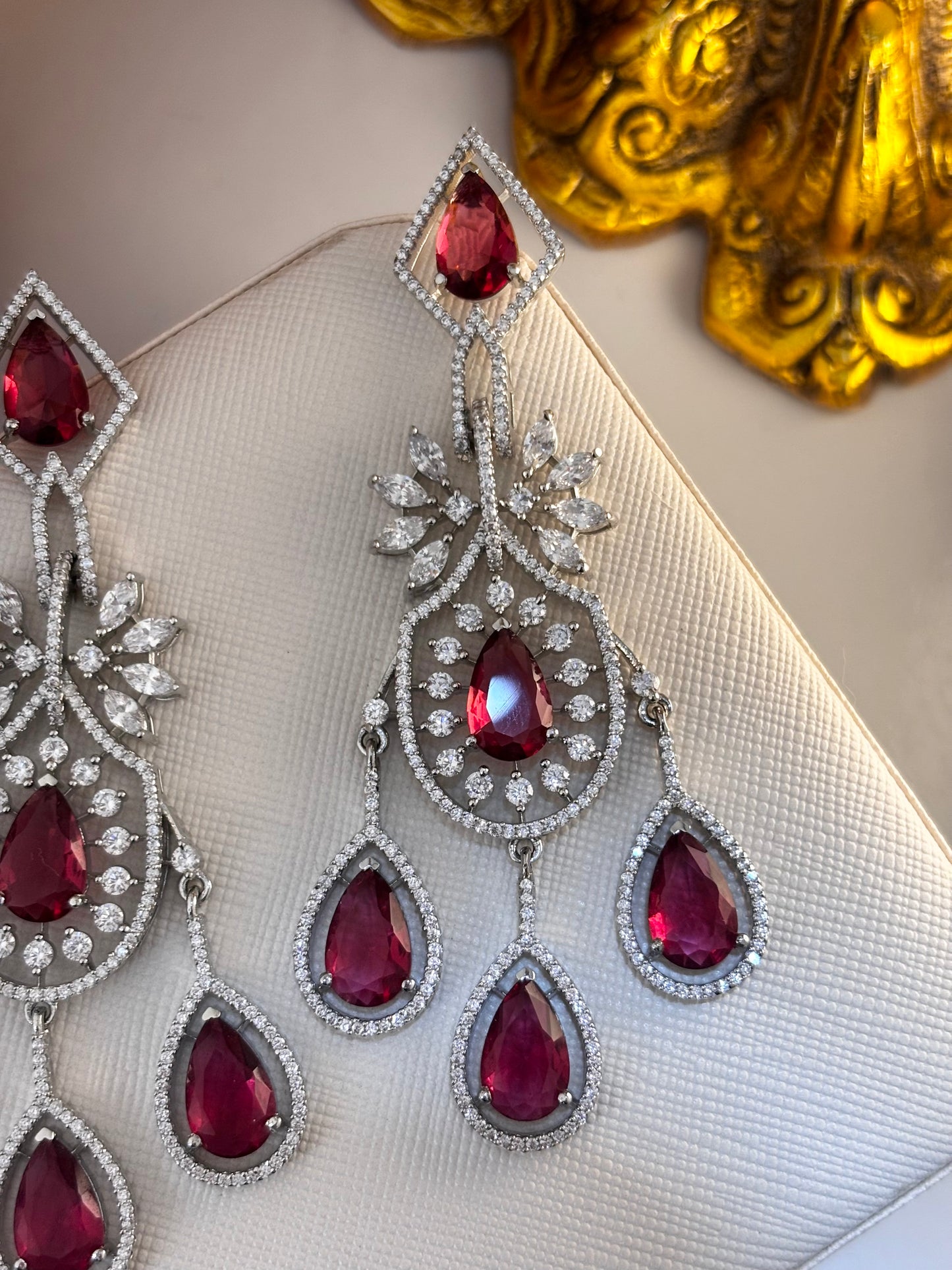 Ruby Red AD Chandelier Earrings | Wedding & Party Wear