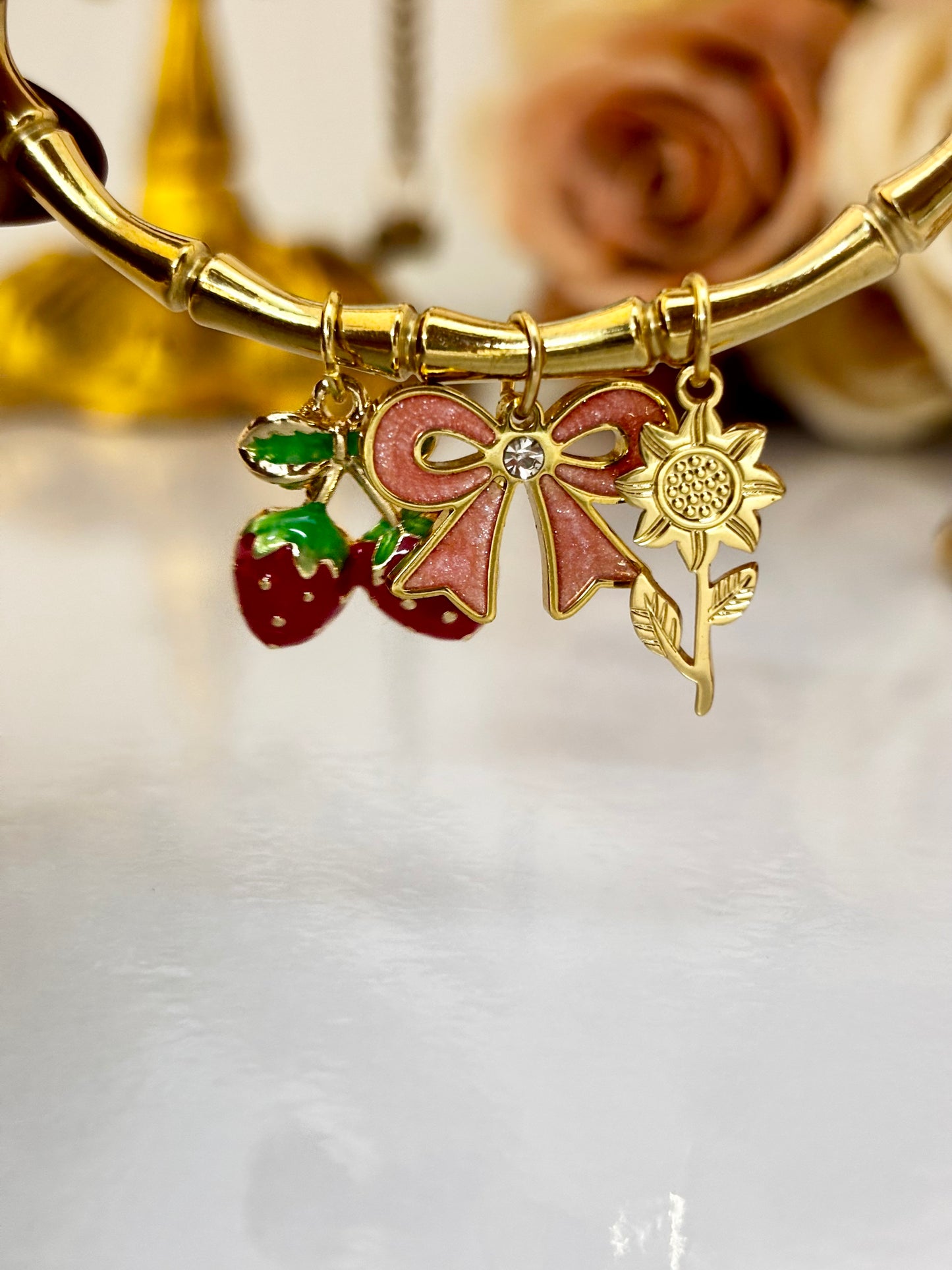 Bow & Strawberry Charm Kada Bracelet | Anti Tarnish