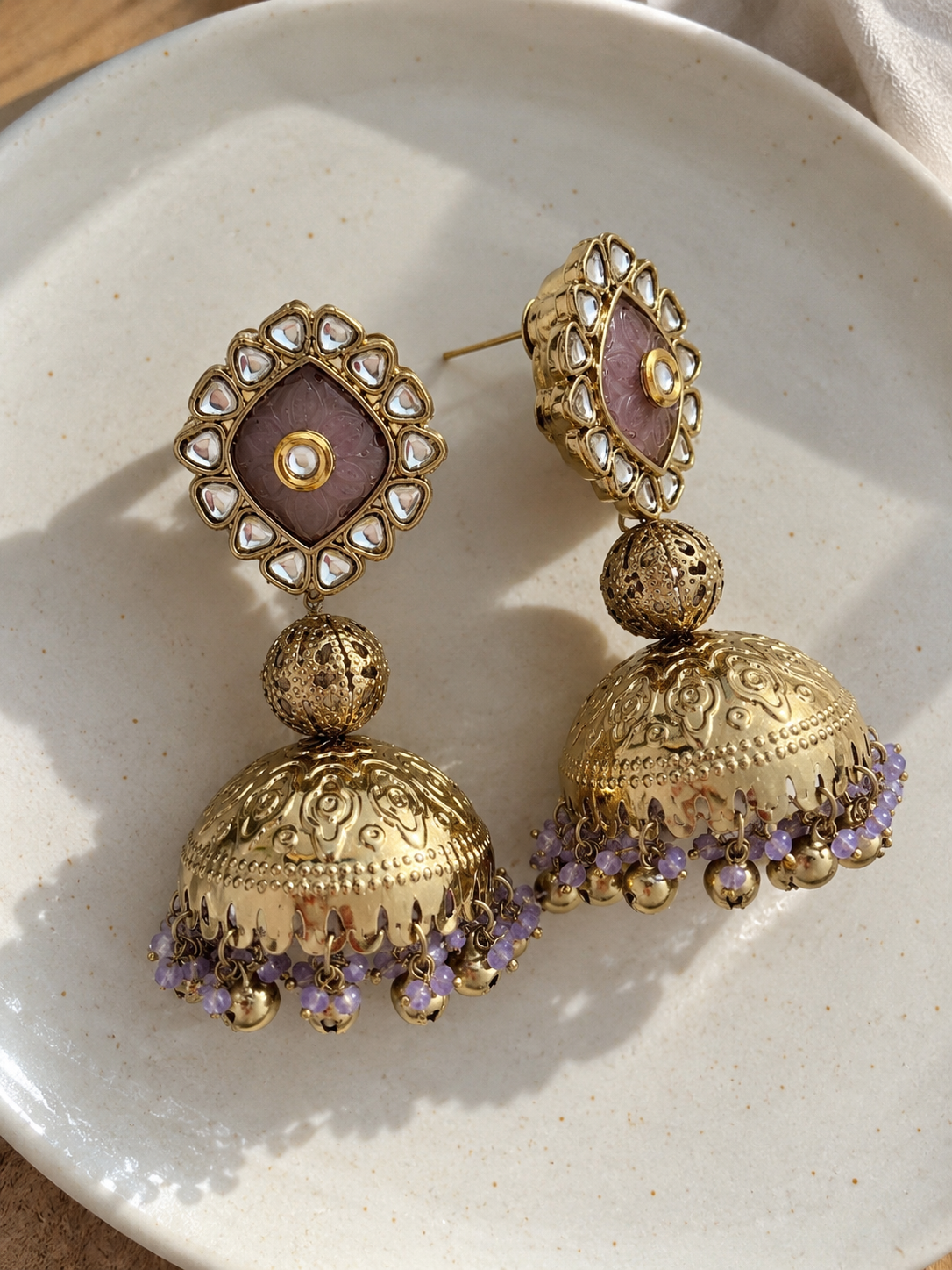 Ira Kundan Wedding and Ethnic Jhumka (Lavender)