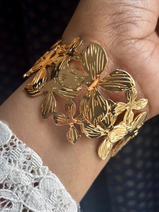 Floral Cuff Brass Bracelet