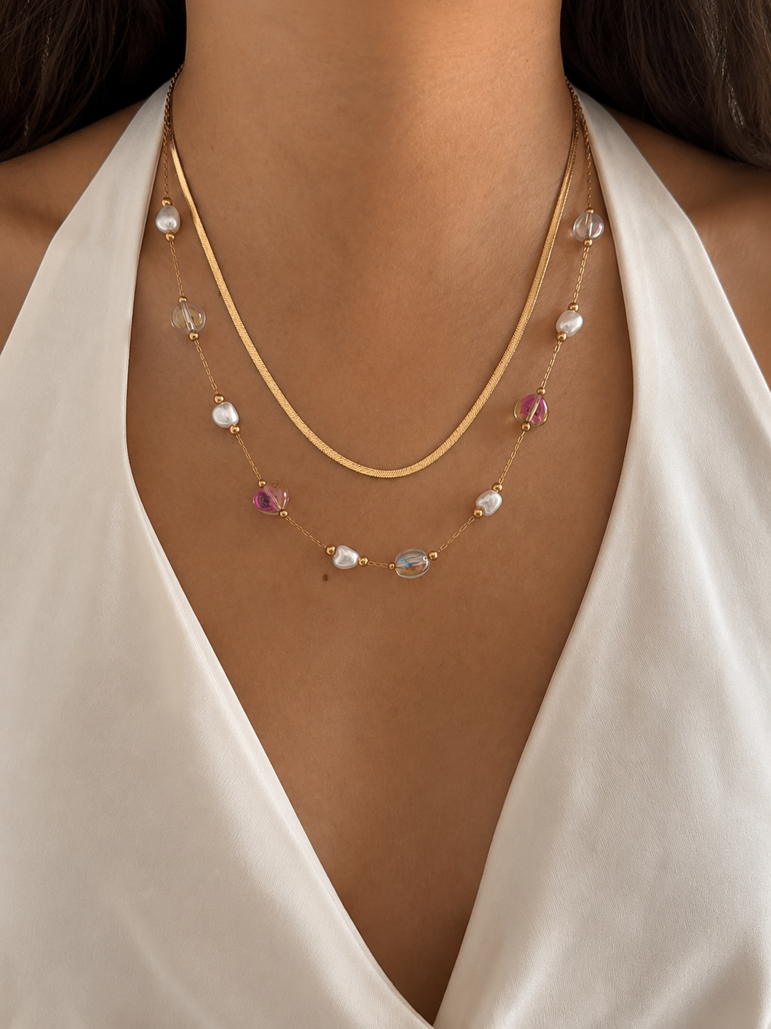 Aurabelle Gold Plated Layered Pearl Beaded Necklace