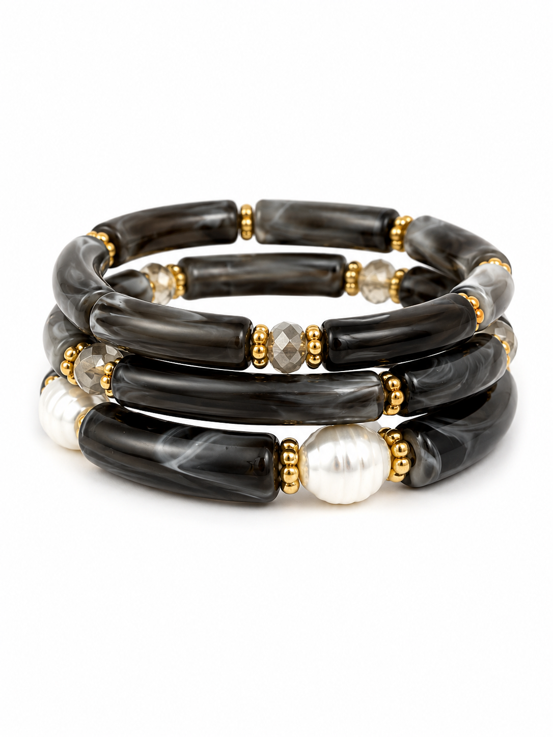 3 Piece Smokey Grey Acrylic Bracelet Stack | All size