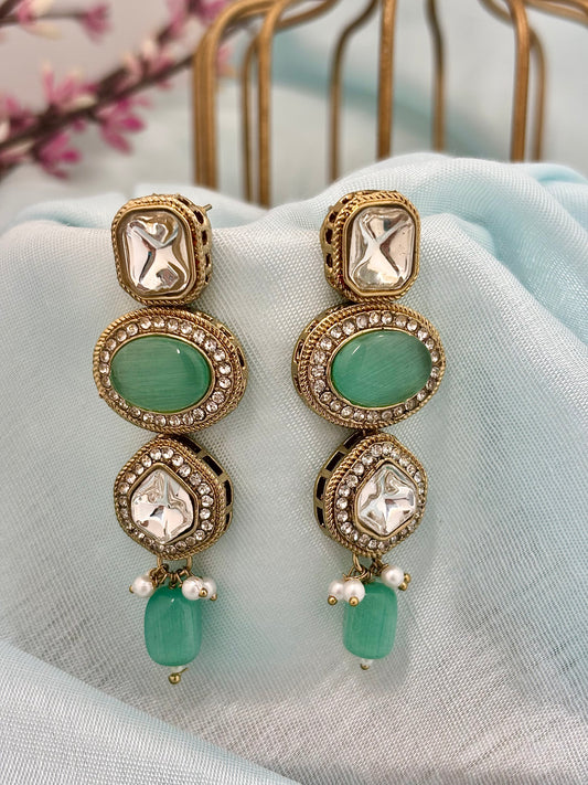 Tanishka Kundan Drop Earrings (Green)