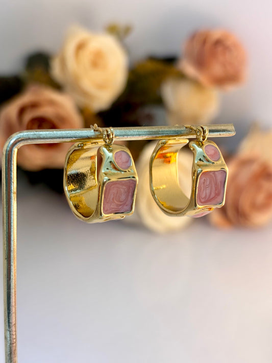 Peachy Pop Marbled Hoops | 18kt Gold Plated Stainless Steel