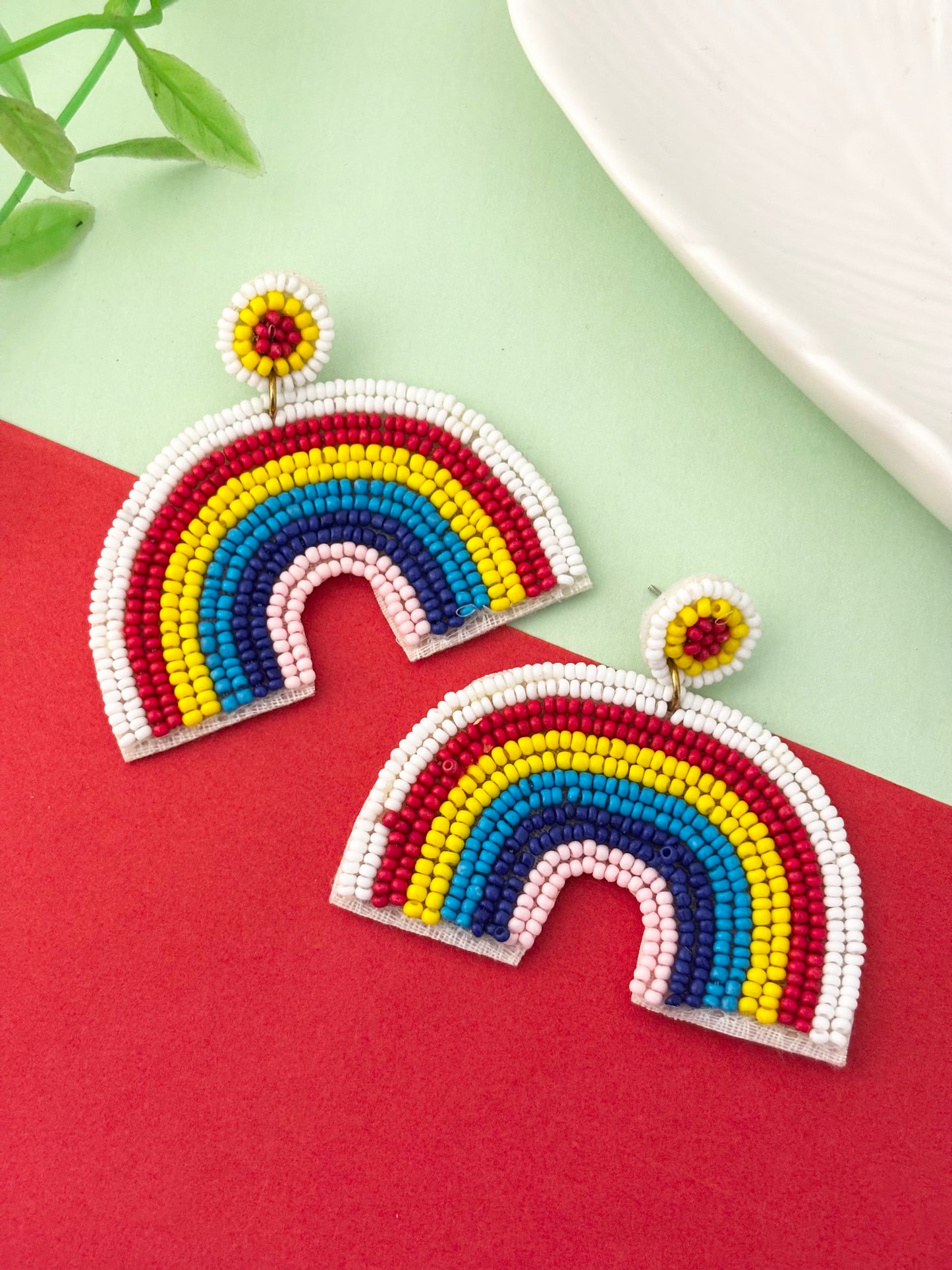 Rainbow Handmade Beaded Drop Earrings