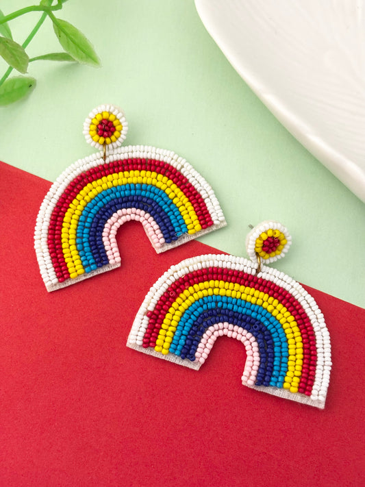 Rainbow Handmade Beaded Drop Earrings