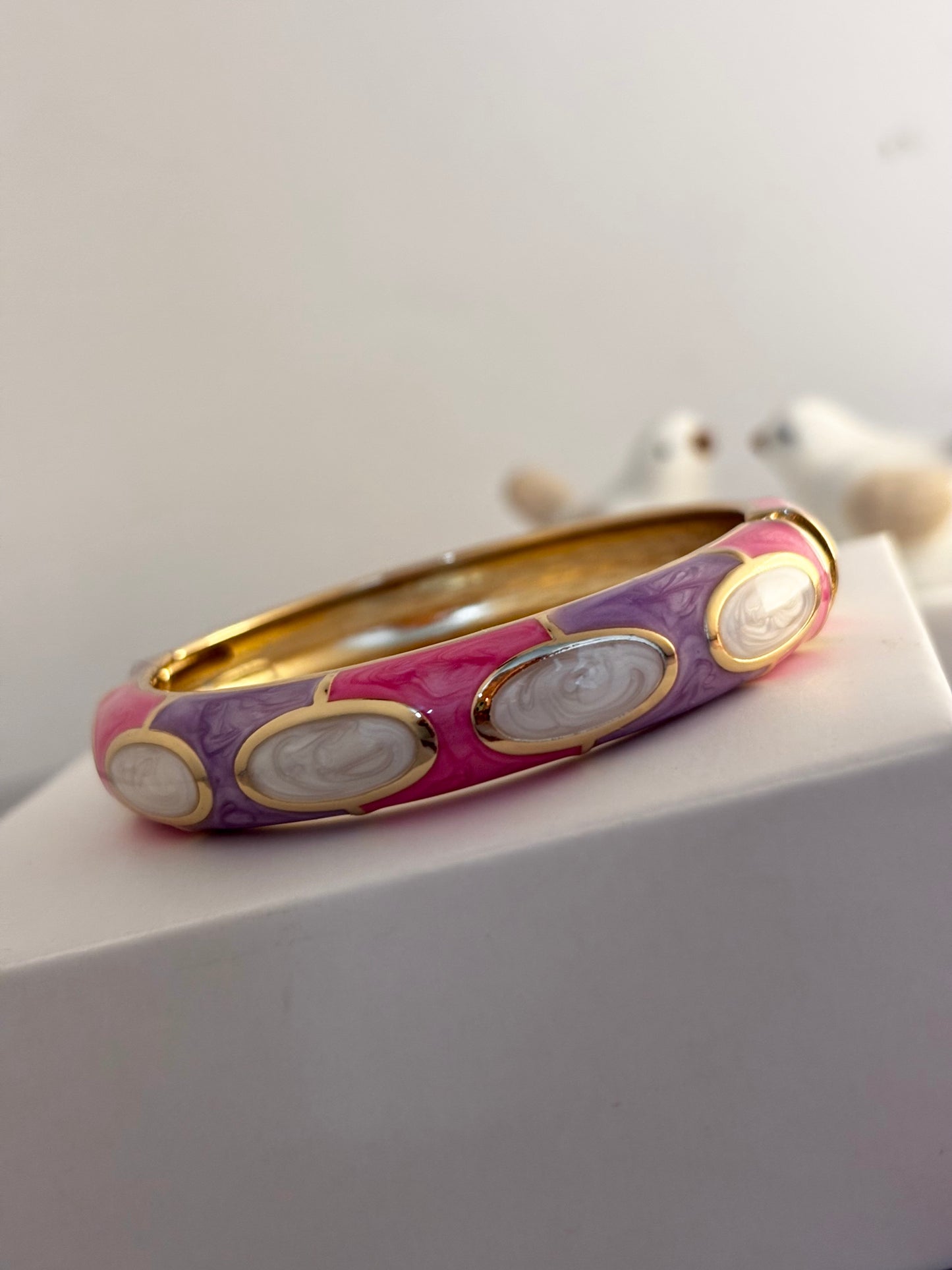 Pink Lavender Gold-Tone Statement Bangle Bracelet for women