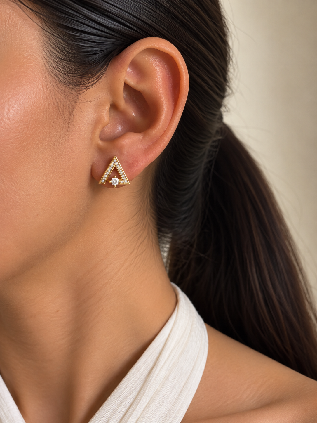 Ziva V Cut Zircon Stud Earrings | Gold Plated Stainless Steel