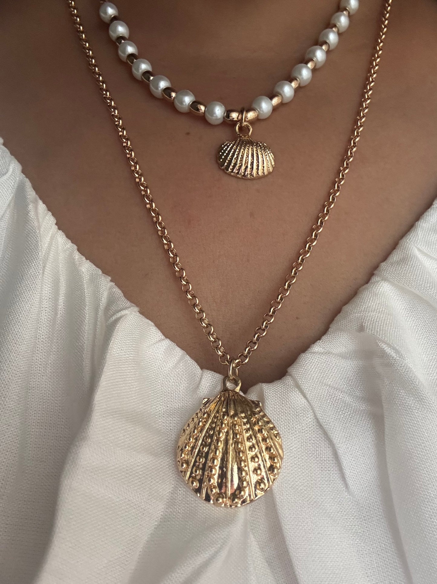 Seashell Pearl Layered Necklace