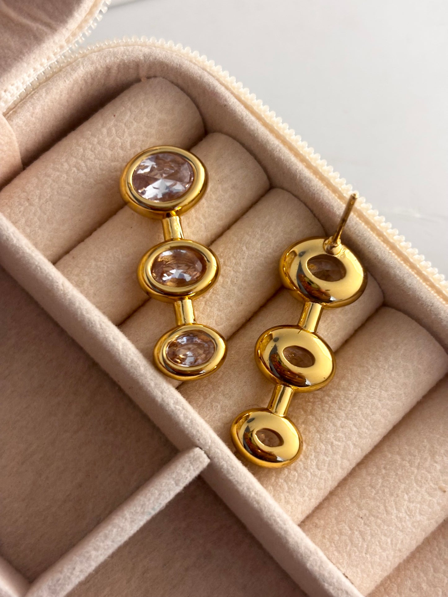 Orba Drops | Tripple CZ stone earrings | 18k Gold Plated