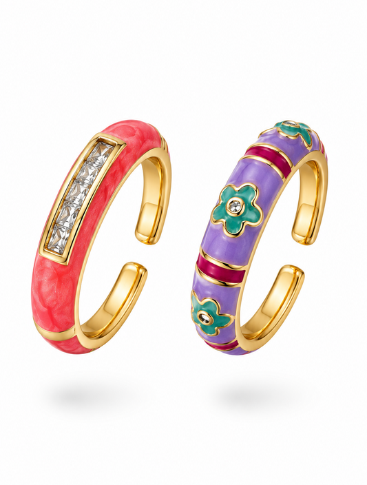 Candy Fleur Duo Enamel Ring Set of 2 | Adjustable Base