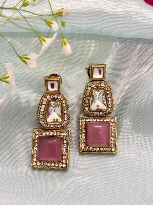Kundan Charm Earrings (Pink)