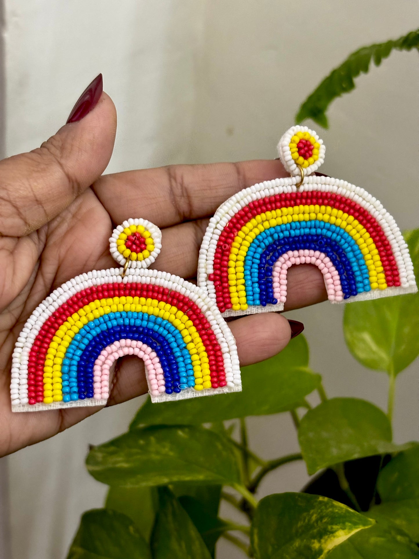Rainbow Handmade Beaded Drop Earrings