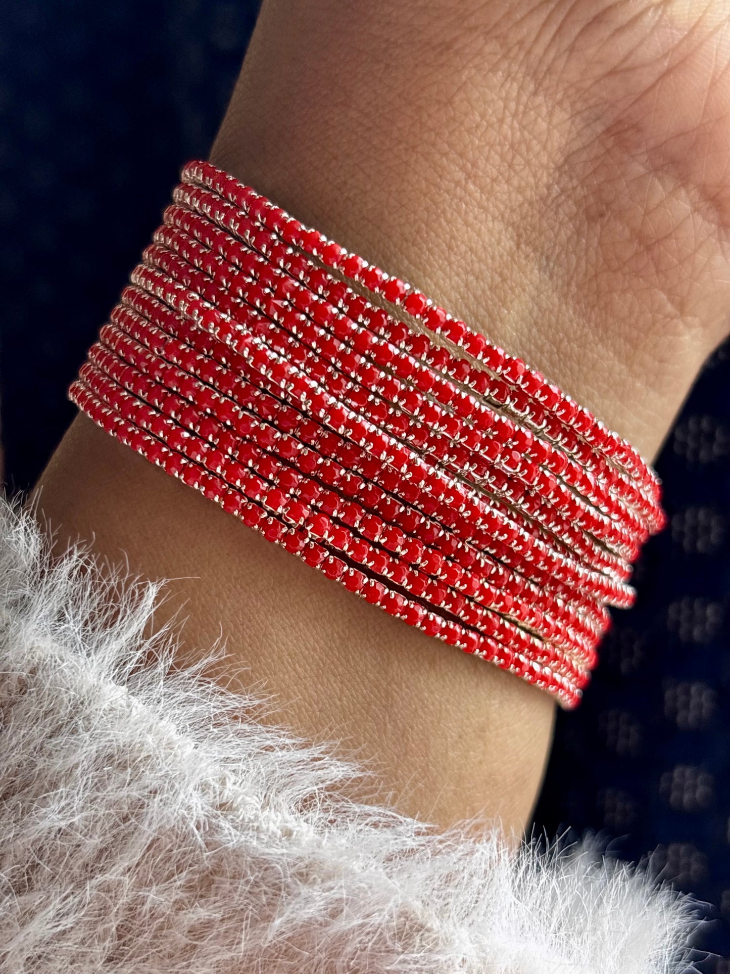 Minimal, Stackable Stretchable Tennis Bracelet (Red)