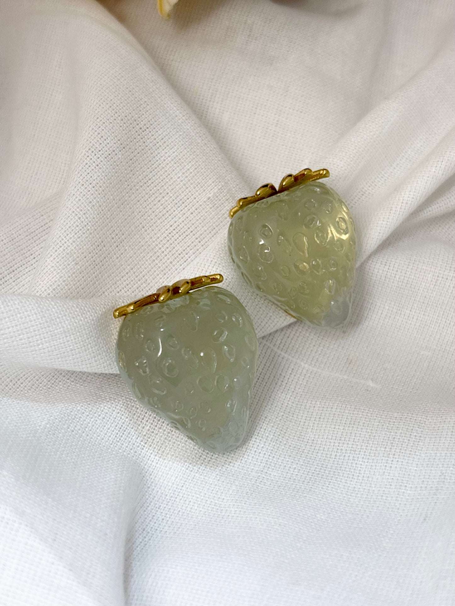 Blush Strawberry Resin Gold Studs (Sea Green)
