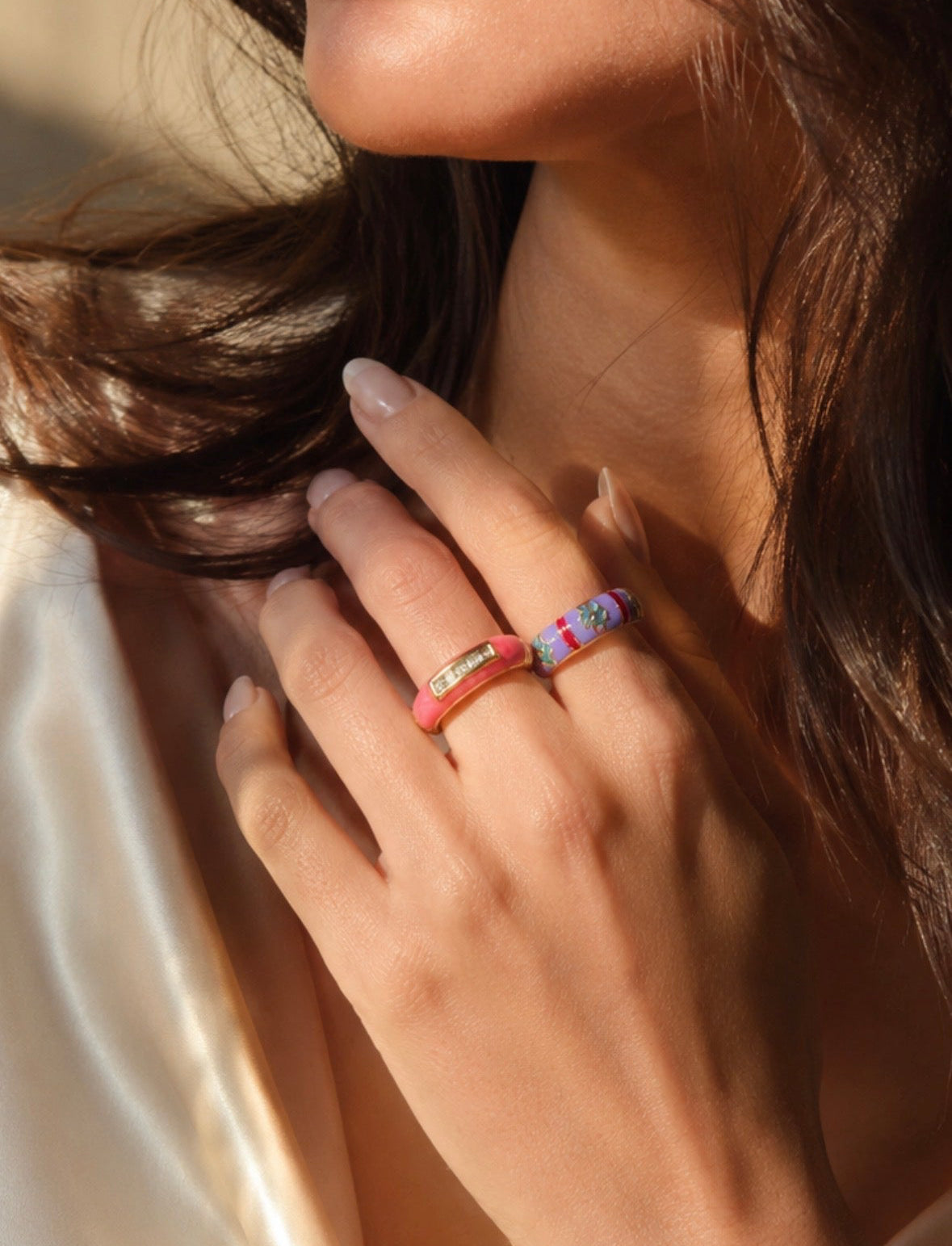 Candy Fleur Duo Enamel Ring Set of 2 | Adjustable Base